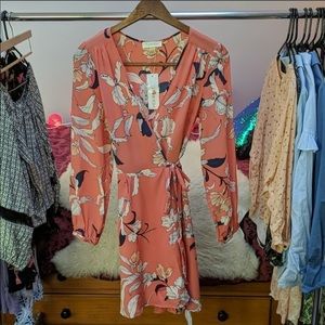 Yumi Kim Duchess wrap dress in orchid blush coral